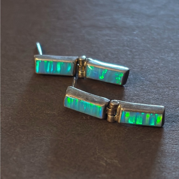 Jewelry - Modern 950 Silver Opal Inlay Bar Earrings